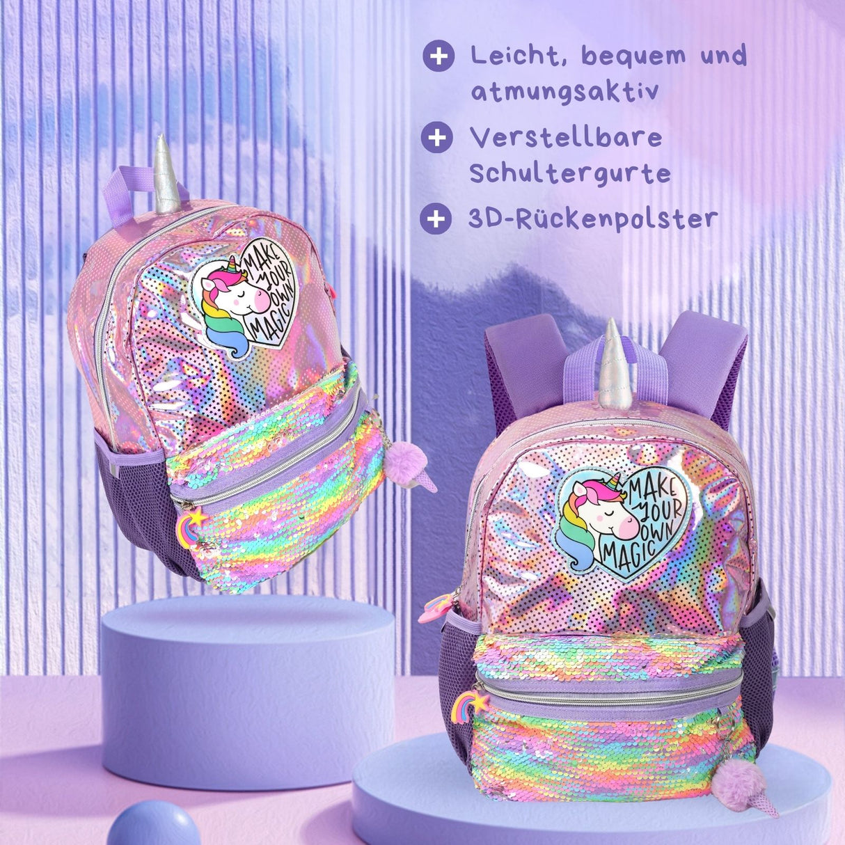 Einhorn-Rucksack Kinderrucksack Kindergartenrucksack Glitzer-Rucksack