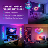 10er Set Smart LED RGBIC Hexagon-Leuchtplatten Lichtpaneele Wandleuchte