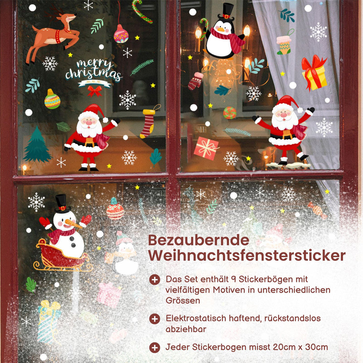 Kinderzimmer Fenstersticker Weihnachtsaufkleber Merry Christmas DIY Deko Glasfenster