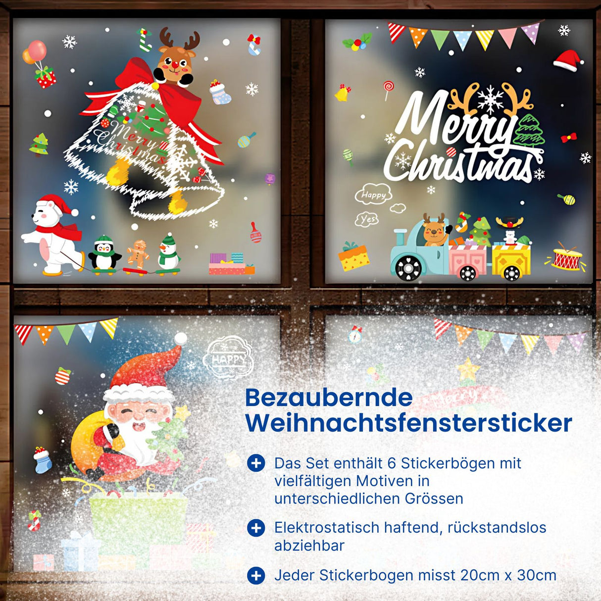Fensterbilder klebbar Merry Christmas Weihnachtssticker Weihnachtsaufkleber Fenster
