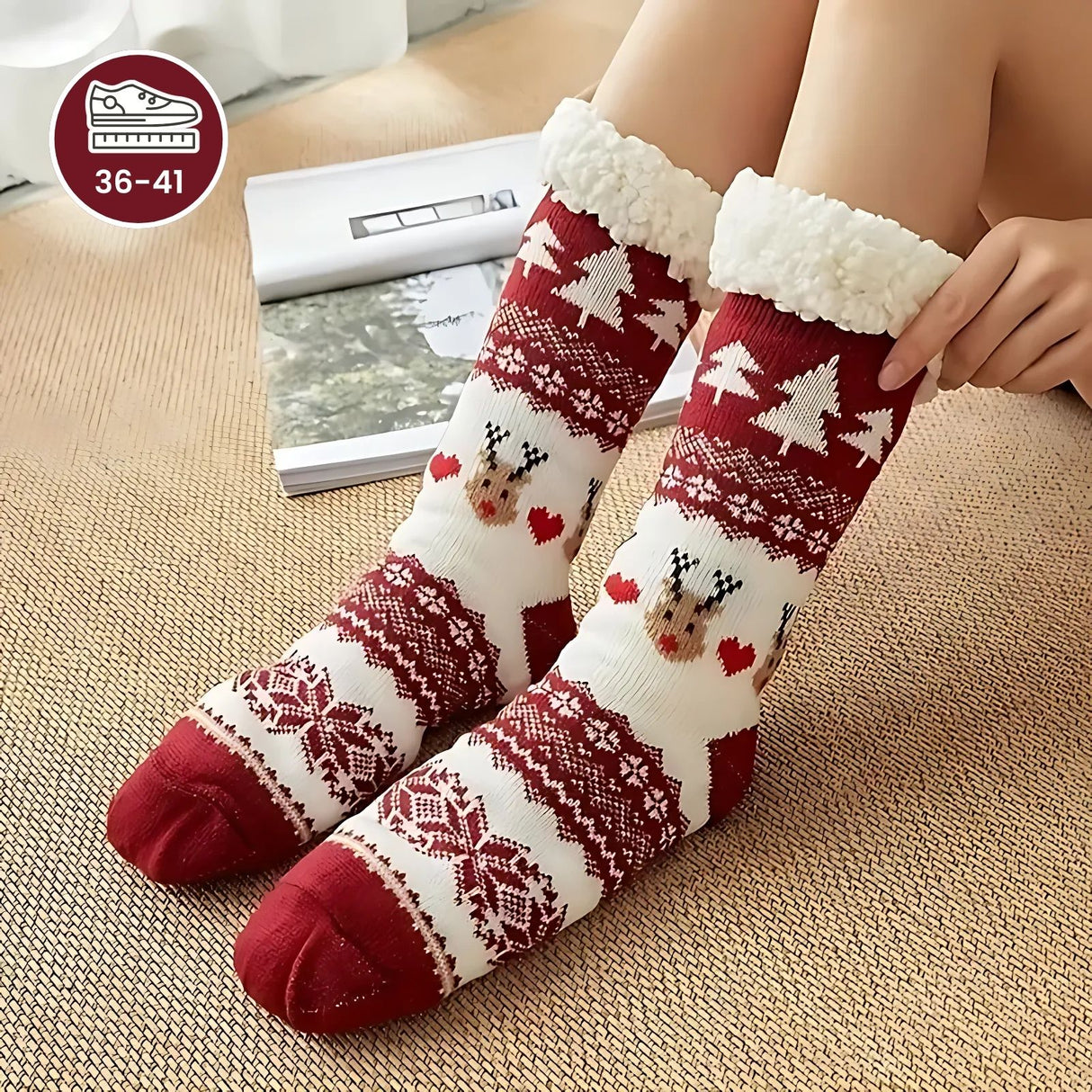 Weihnachtssocken Gr. 36-41 Kuschelsocken Wintersocken Fuzzy-Socken