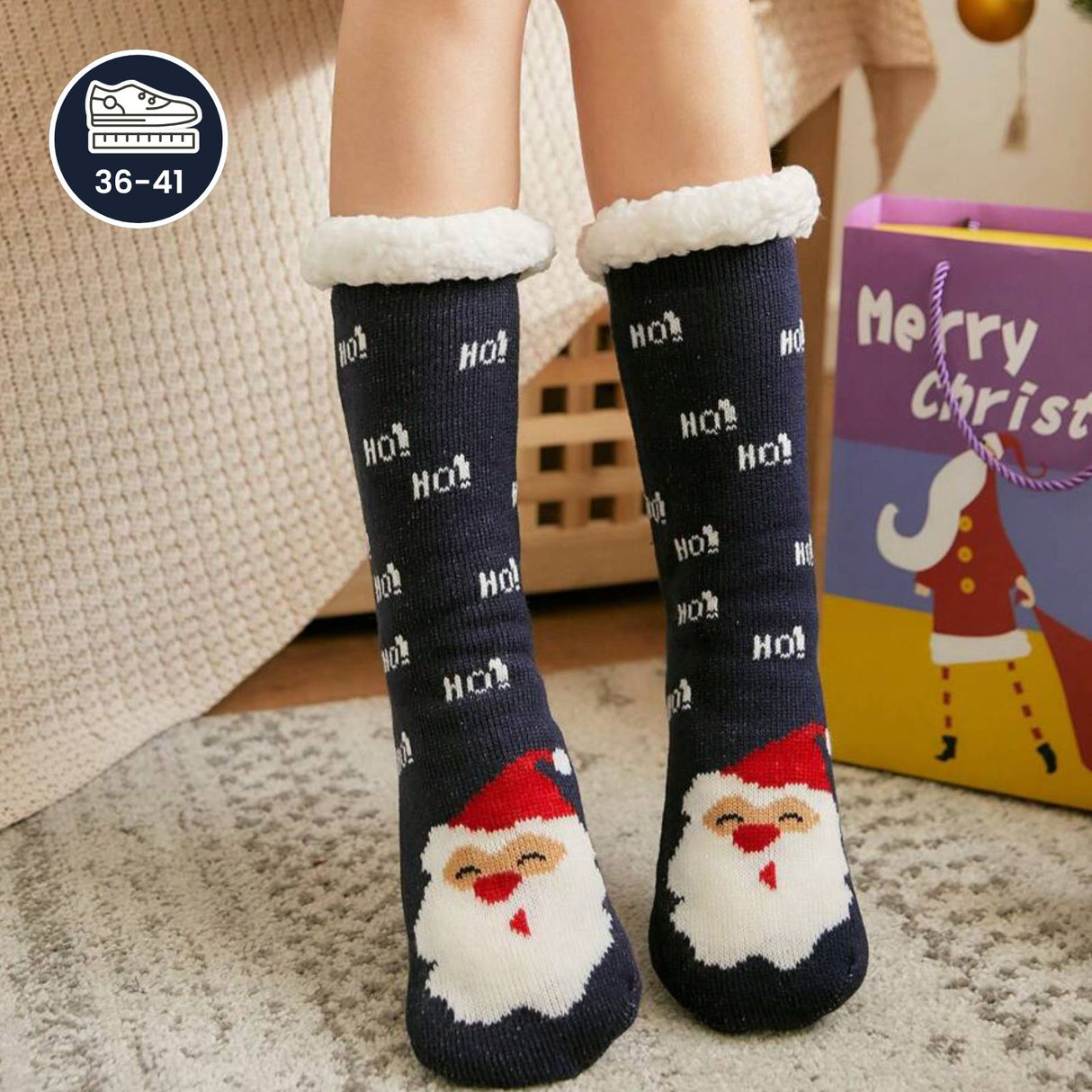 Weihnachtssocken Gr. 36-41 Fuzzy-Socken Kuschelsocken Wintersocken