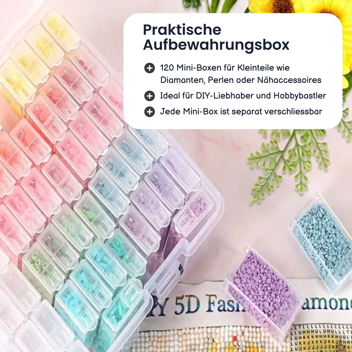 Sortierbox Aufbewahrungsbox DIY-Diamond Painting-Organizer mit Aufklebern
