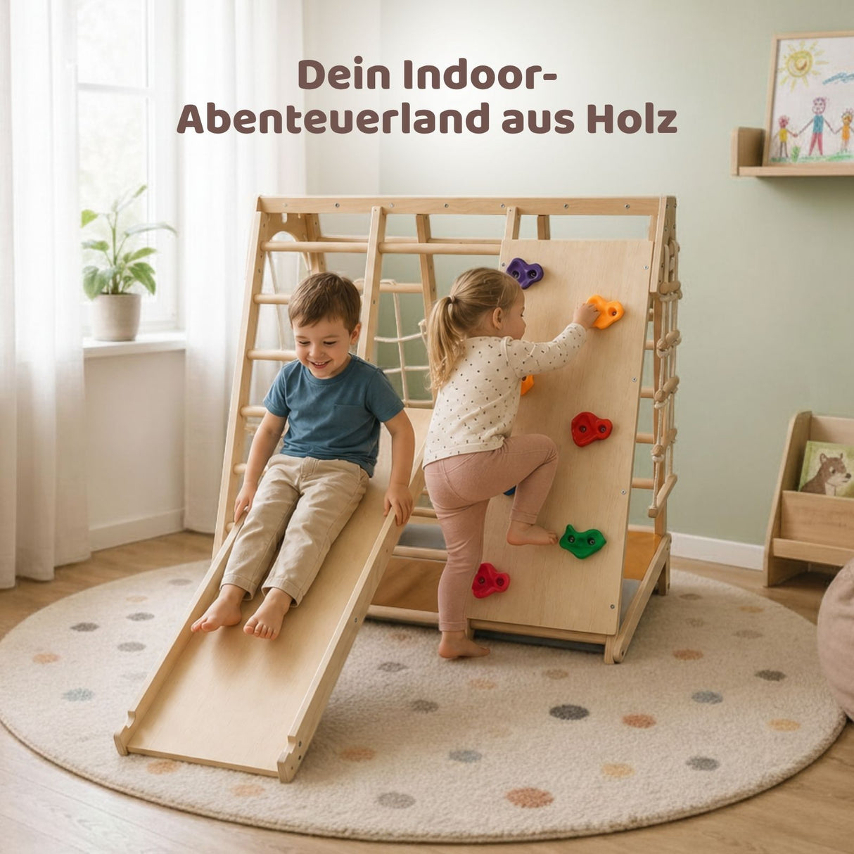Holz-Klettergerüst mit Schaukel und Rutsche Kletterturm Spielzelt