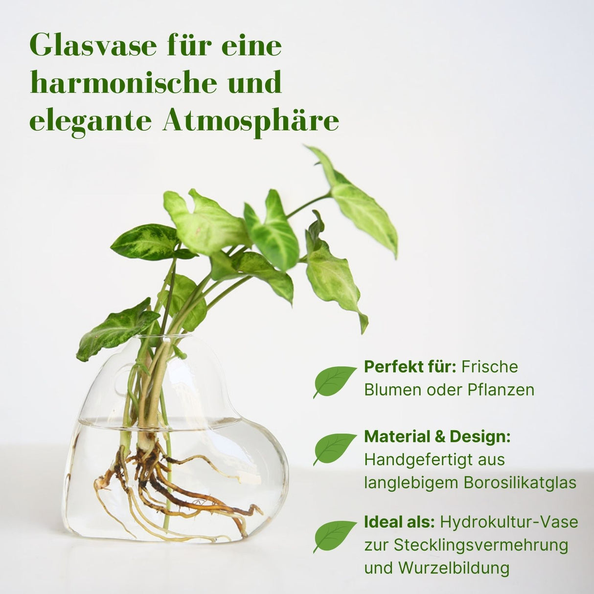 Stehende Glasvase Herzform Blumenvase Vase Dekoration