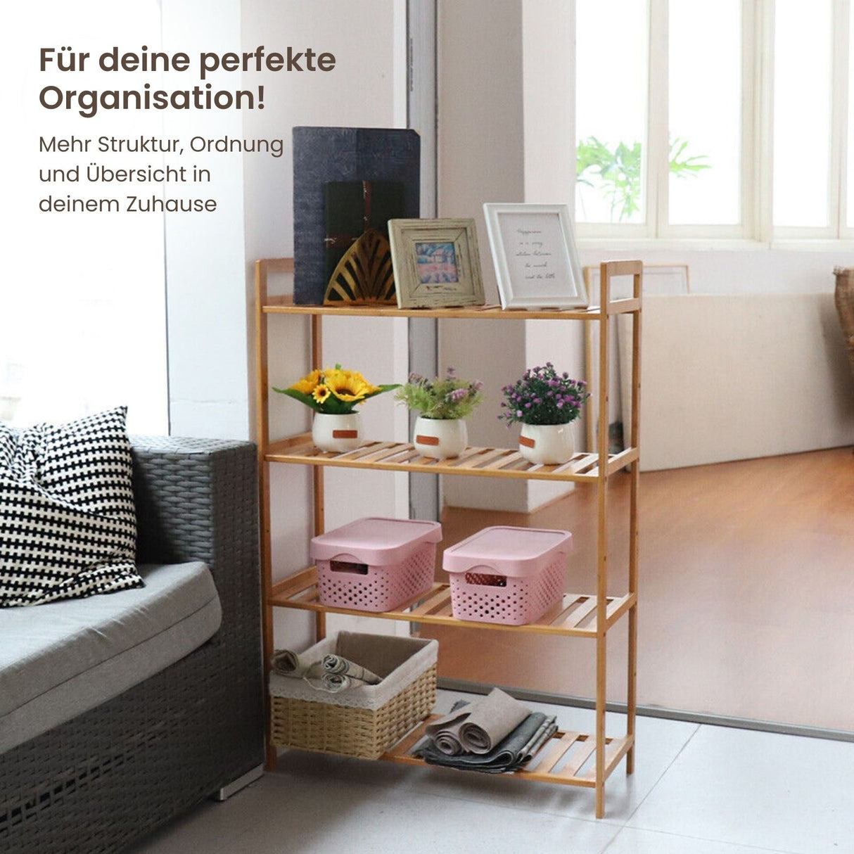 Bambus-Standregal Regal Bücherregal Aufbewahrungsregal Ablageregal