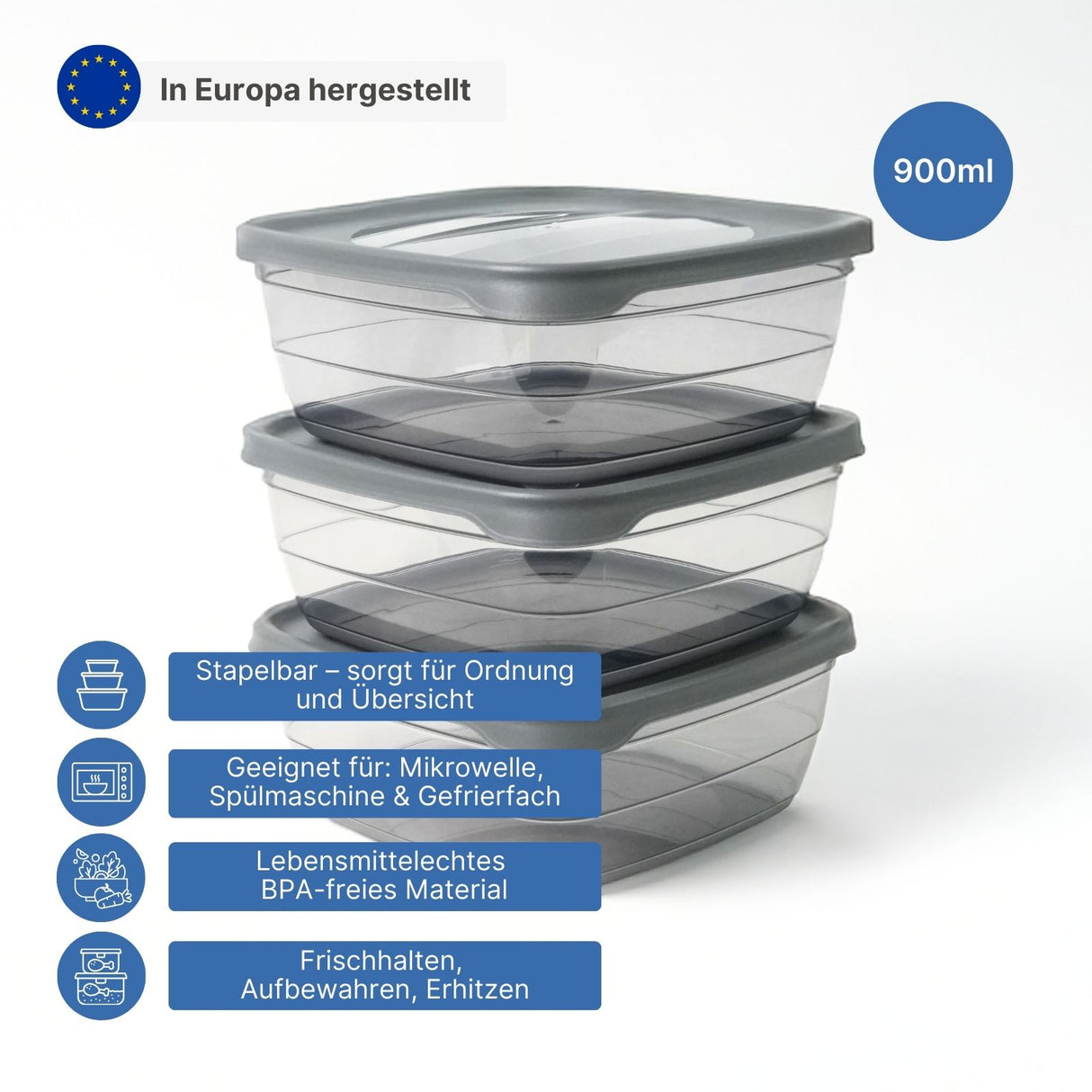 3er-Set Frischhaltedosen Meal-Prep-Boxen Aufbewahrungsdosen Dosen
