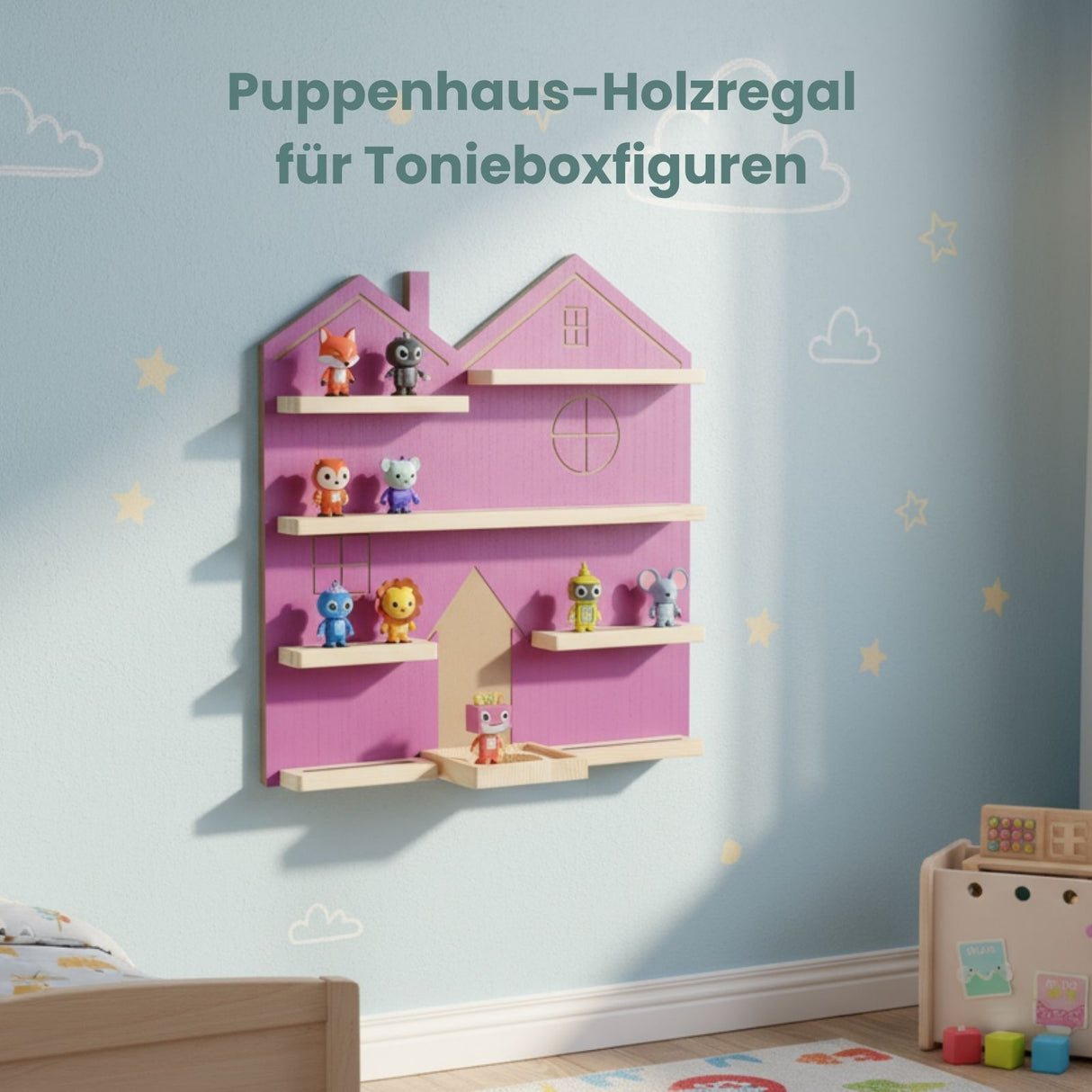 Puppenhaus-Holzregal für Toniebox und Toniefiguren Wandregal