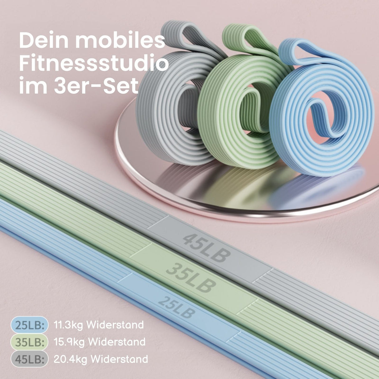 3-tlg. Set Fitnessband Powerband Resistance Band Sportband Übungsband