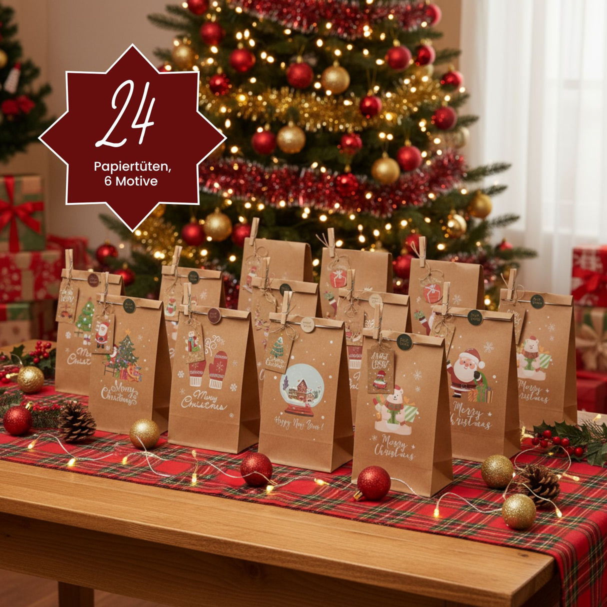 DIY Adventskalender Weihnachts-Tüten Adventskalender-Säckli Tütenset