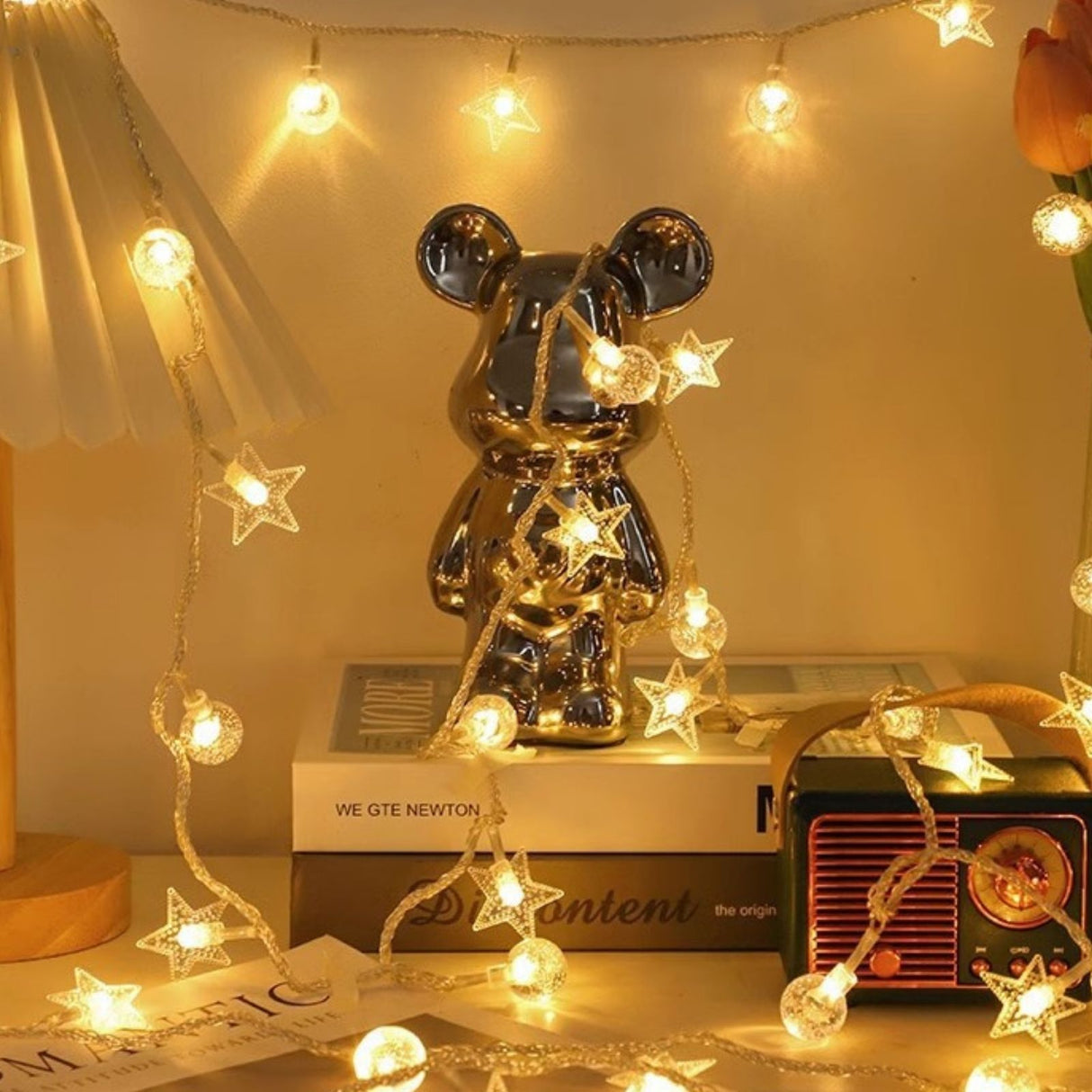 LED Kugel- und Sternenlichterkette 3m Dekolichterkette Sterne Kugeln