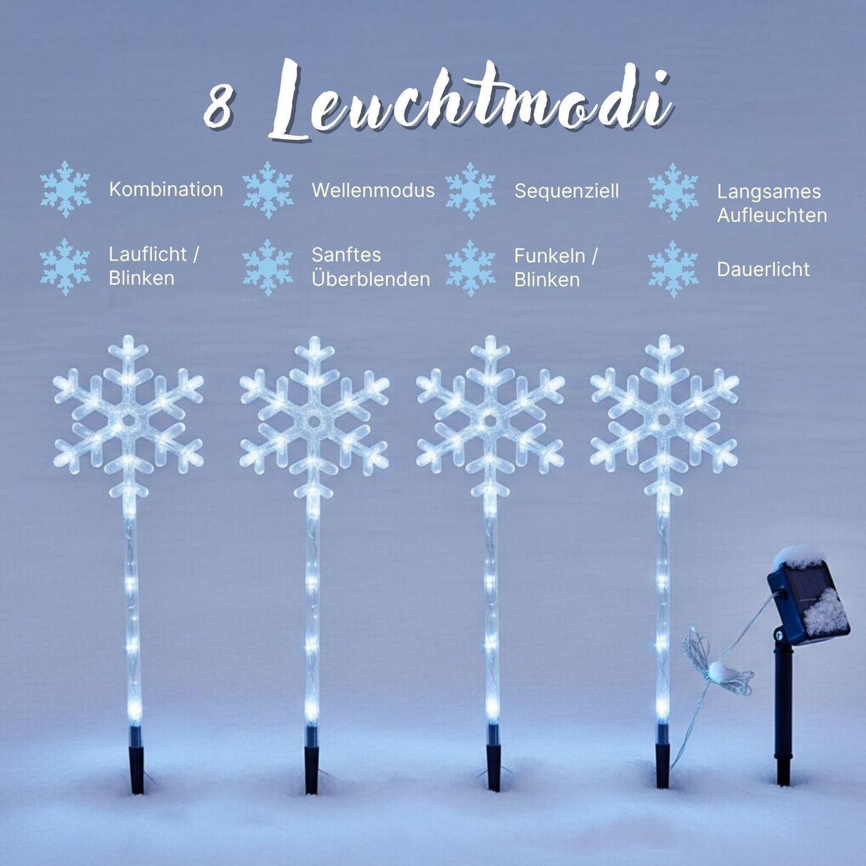 4er-Set LED Solar-Bodenlicht Schneeflocken-Lichterkette Solarleuchte