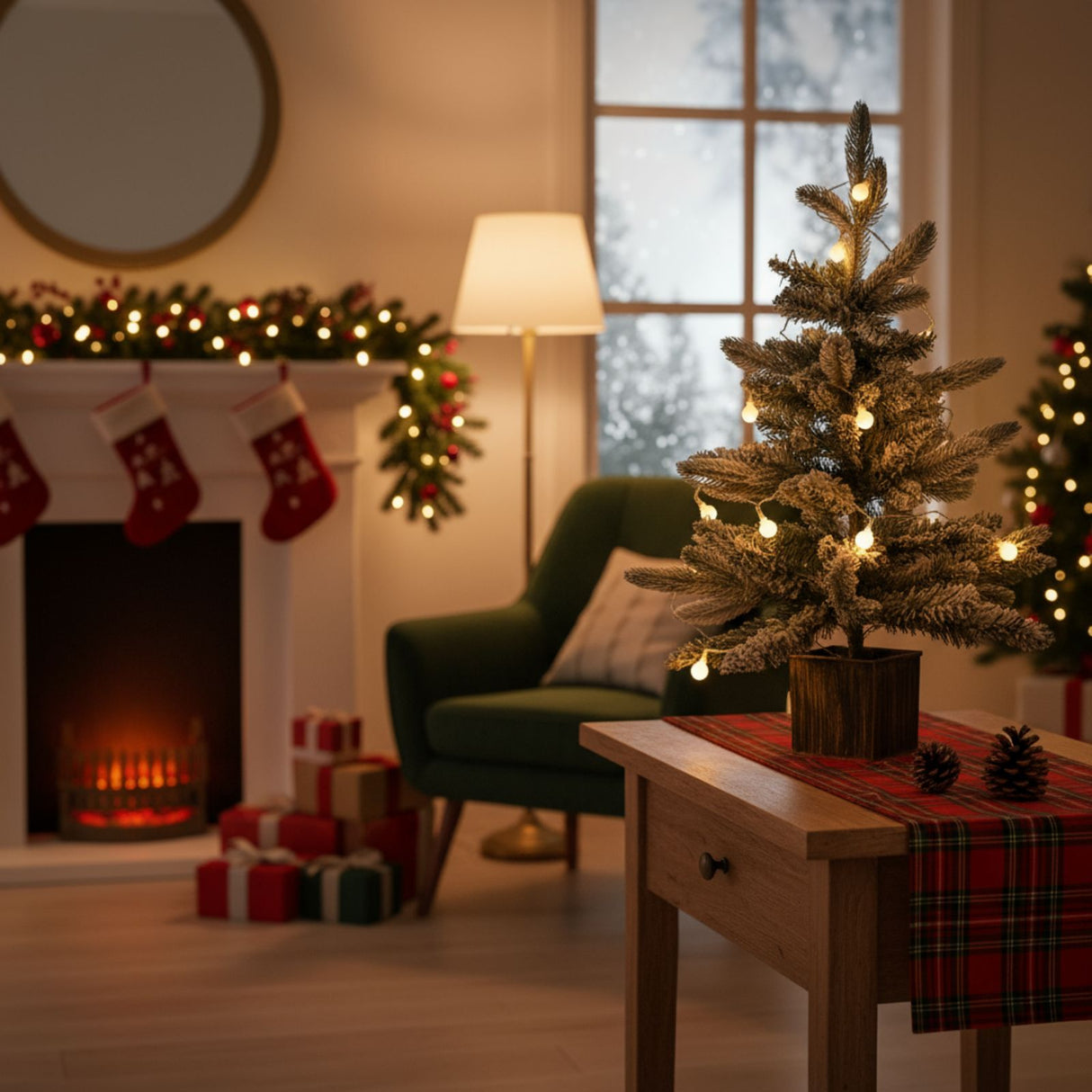 Weihnachtsbaum 60cm mit Schnee und LED Kunsttanne Tisch-Christbaum