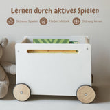 Spielzeugkiste auf Rollen Spielzeugwagen Bücherkiste Holz-Rollbox
