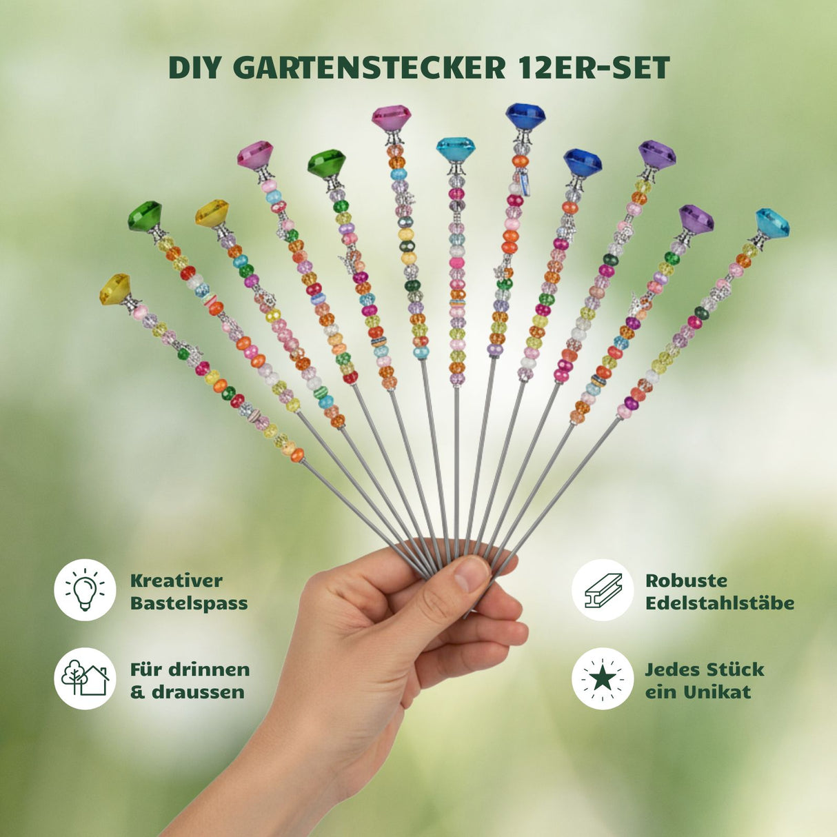 12er Set Gartenstecker Kristall Dekostecker Gartenstab Pflanzenstecker