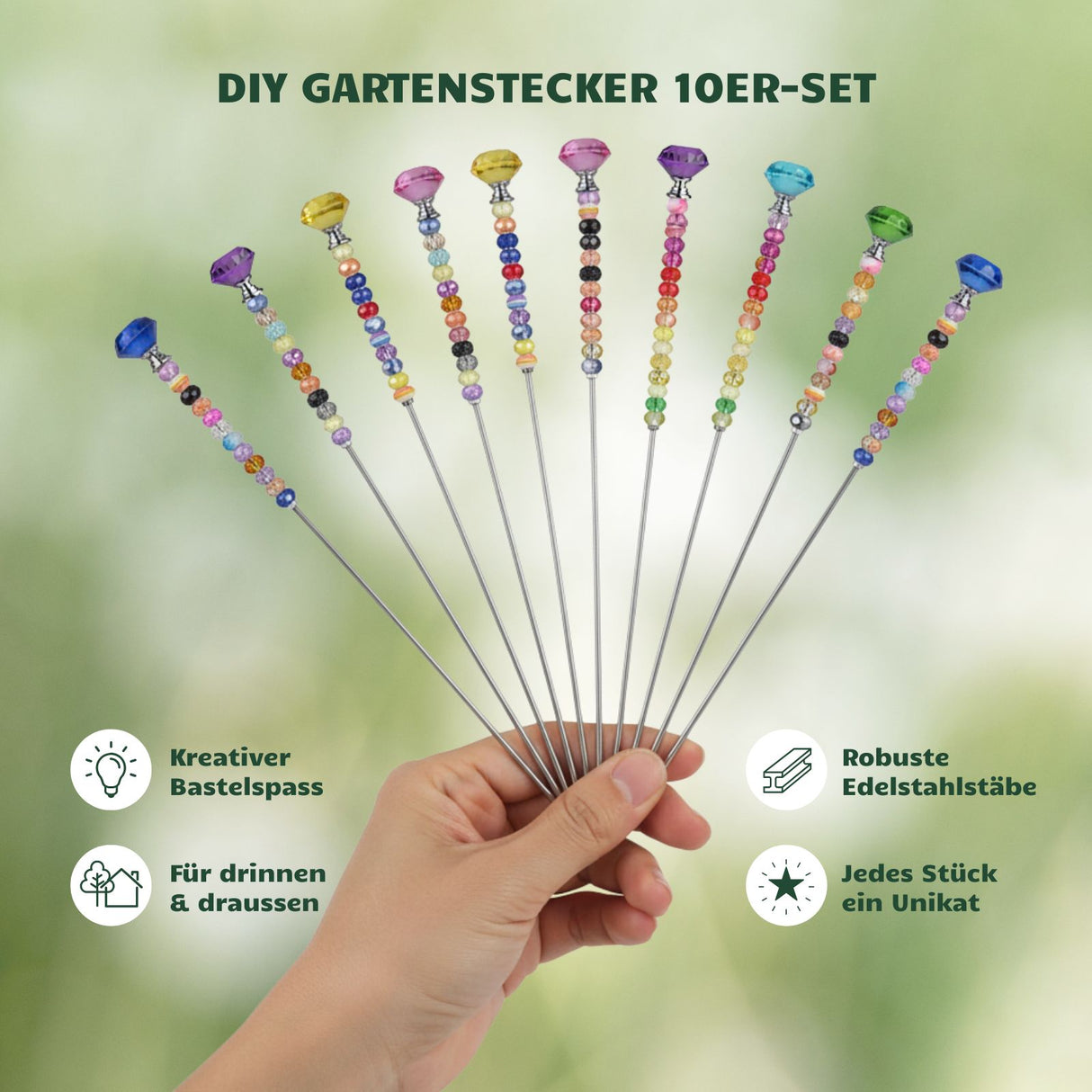 10er Set Gartenstecker Kristall Gartenstab Dekostecker Pflanzenstecker