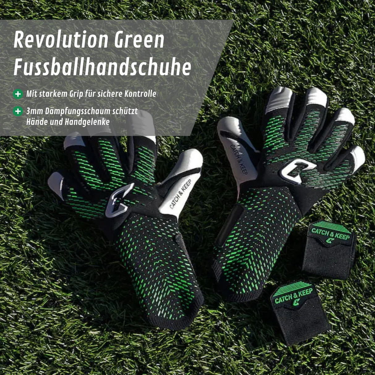 Fussballhandschuhe Revolution Green Gr. 9.5 Torwart Goalie Handschuhe