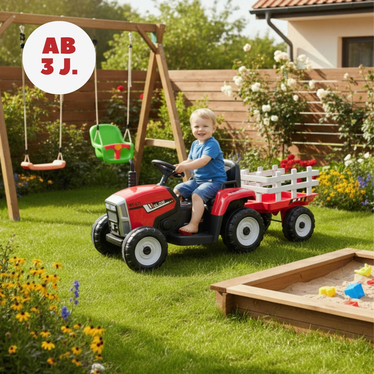 Elektro-Traktor für Kinder Kinderfahrzeug Elektroauto mit Anhänger