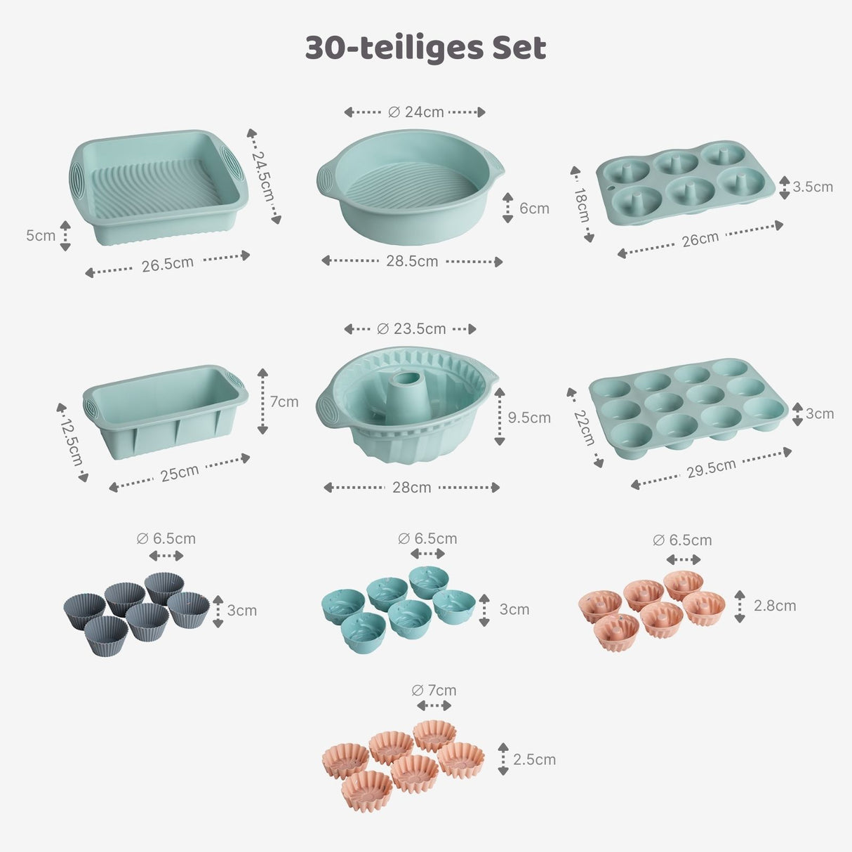 30-tlg. Silikon-Backformen-Set Kuchenform Kastenform Gugelhupfform