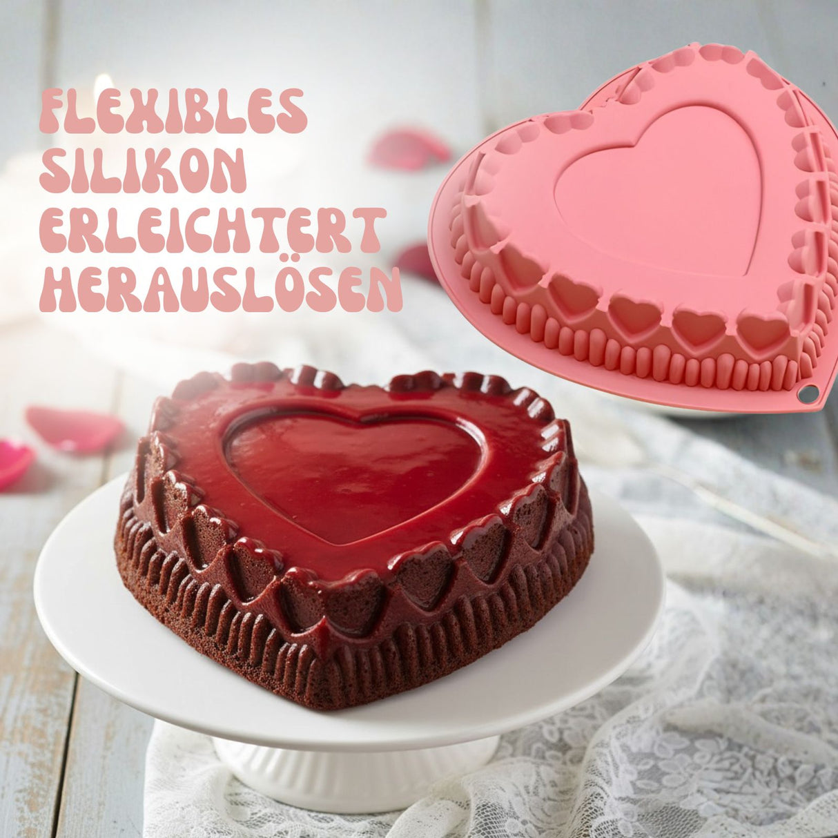 Silikonform Herz Backform Kuchenform Motivform Schokoladenform