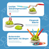 3in1 Geschicklichkeitsspiel für Kinder Ringwurf Hüpfspiel Raketenstart
