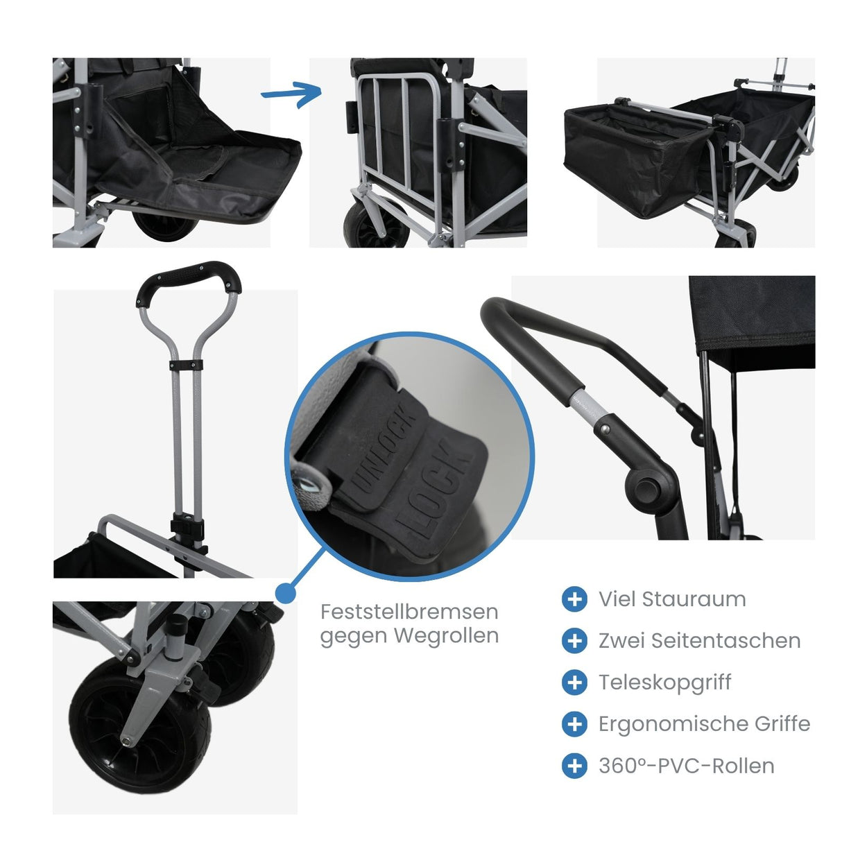 Bollerwagen mit Netztasche und Aufbewahrungstasche