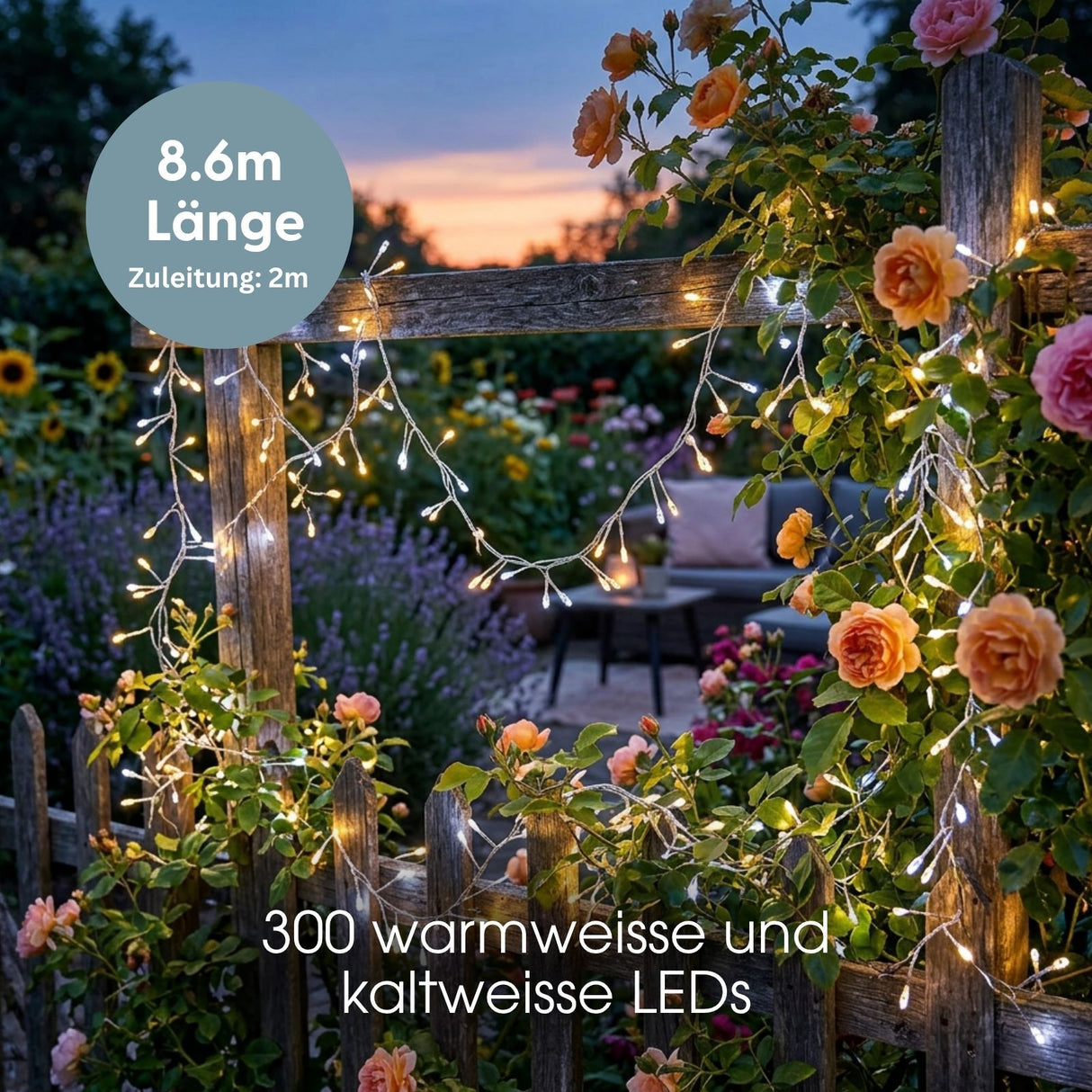 LED-Gartenbeleuchtung 8.6m Dekoleuchte Ambientebeleuchtung Lichtdeko