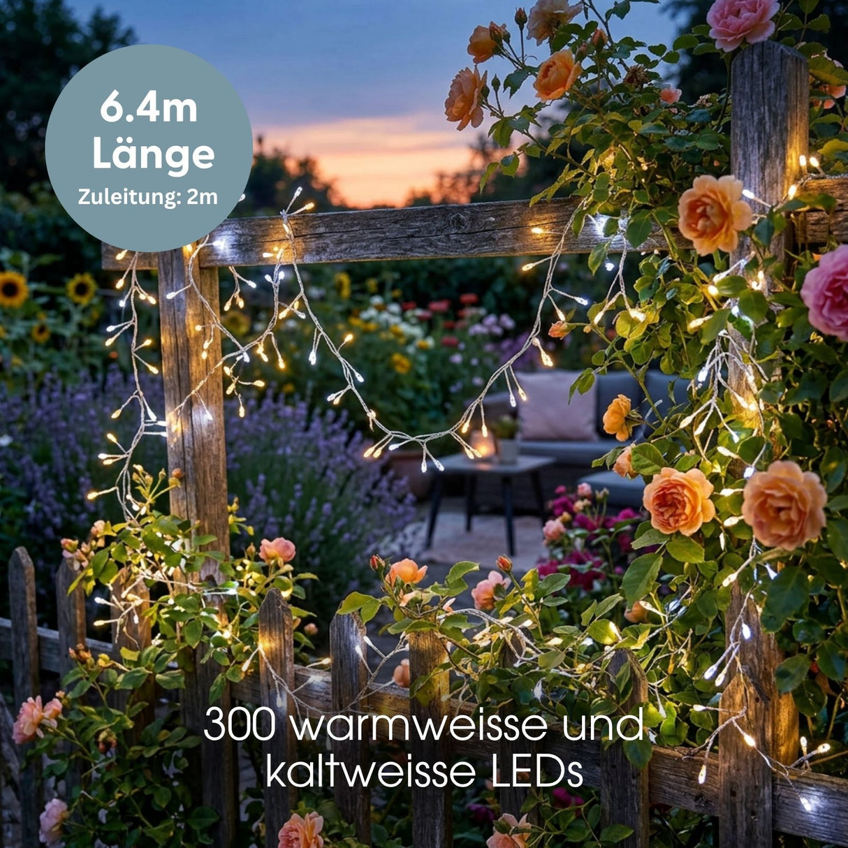 LED-Gartenbeleuchtung 6.4m Dekoleuchte Ambientebeleuchtung Lichtdeko