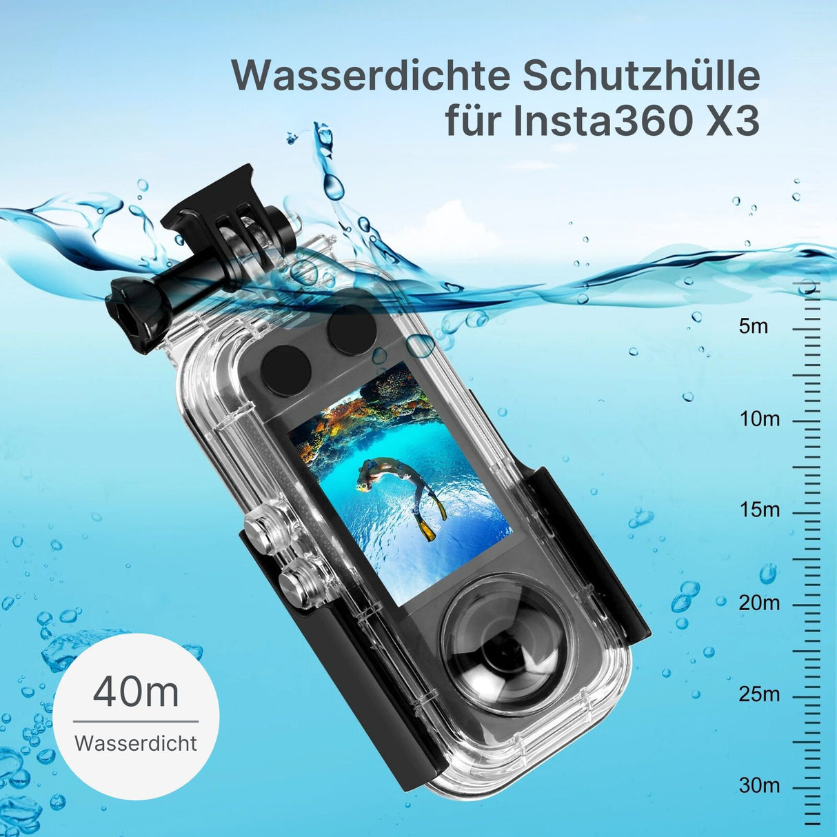 Unterwassergehäuse für Insta360 X3 Schutzrahmen Dive-Case Tauchgehäuse