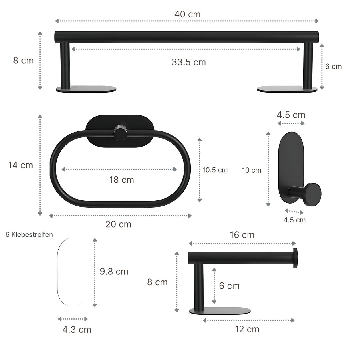 Bad Hardware Set 5-tlg Toilettenpapierhalter Handtuchhalter Wandhaken