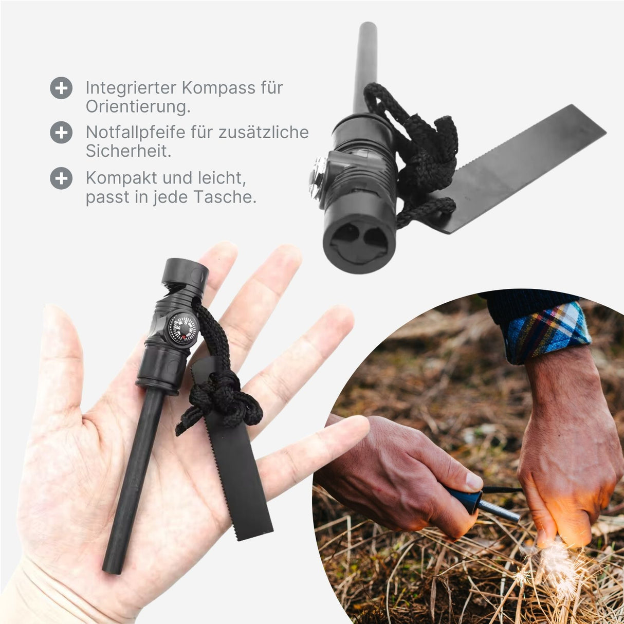 3in1 Feuerstarter-Kit Zündstahl Magnesium-Feuerstahl Feuerstein