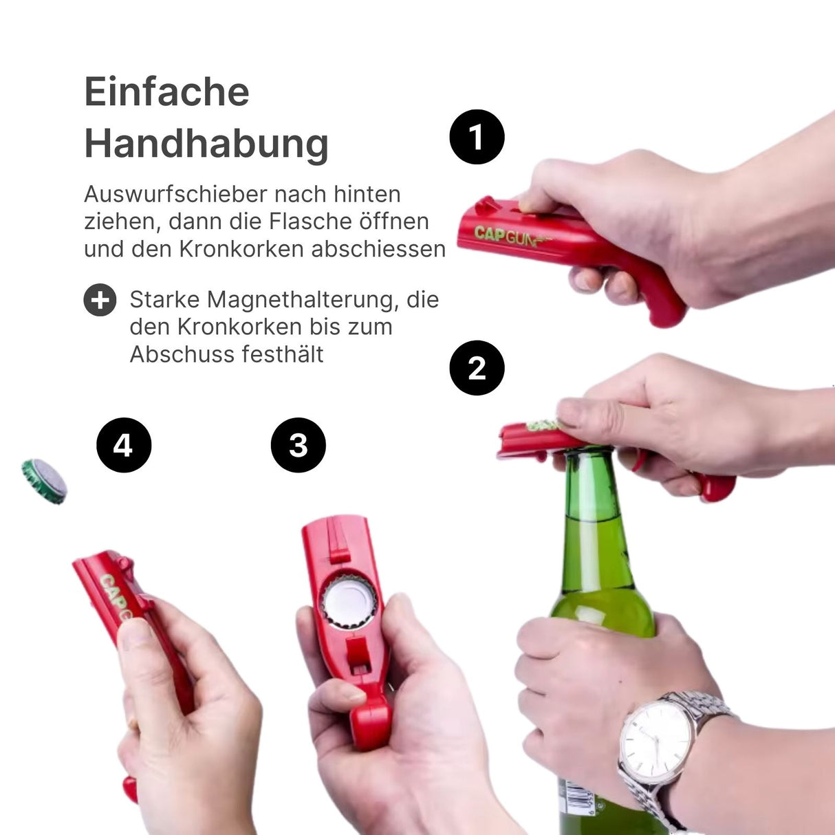 Cap-Gun-Flaschenöffner mit Kronkorken-Schleuder Kapselheber Bierflaschenöffner