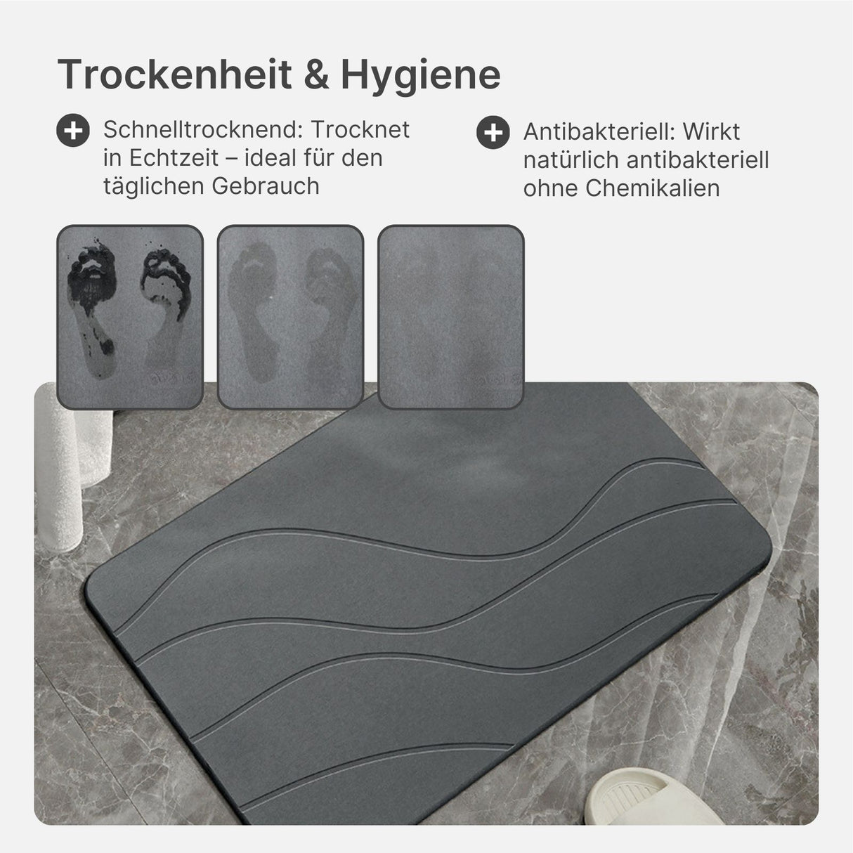 Diatomit-Fussmatte Kieselgur-Matte Stein-Badematte Badvorleger fürs Badezimmer