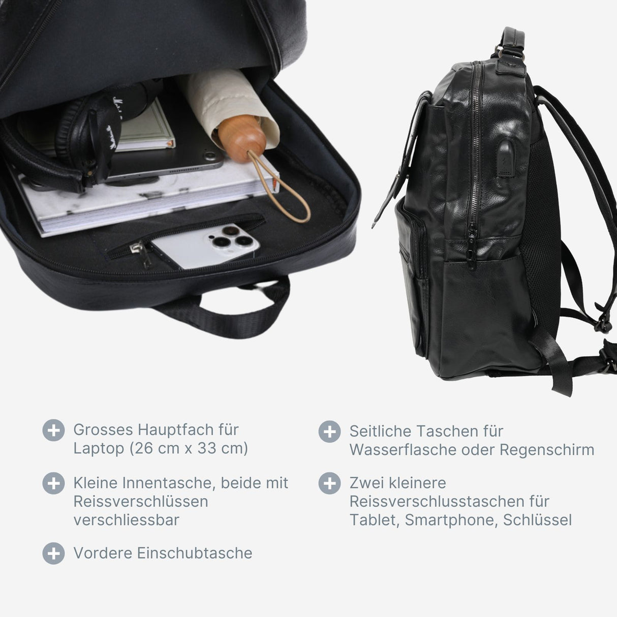 Laptop-Rucksack Tagesrucksack Business-Rucksack PU-Lederrucksack