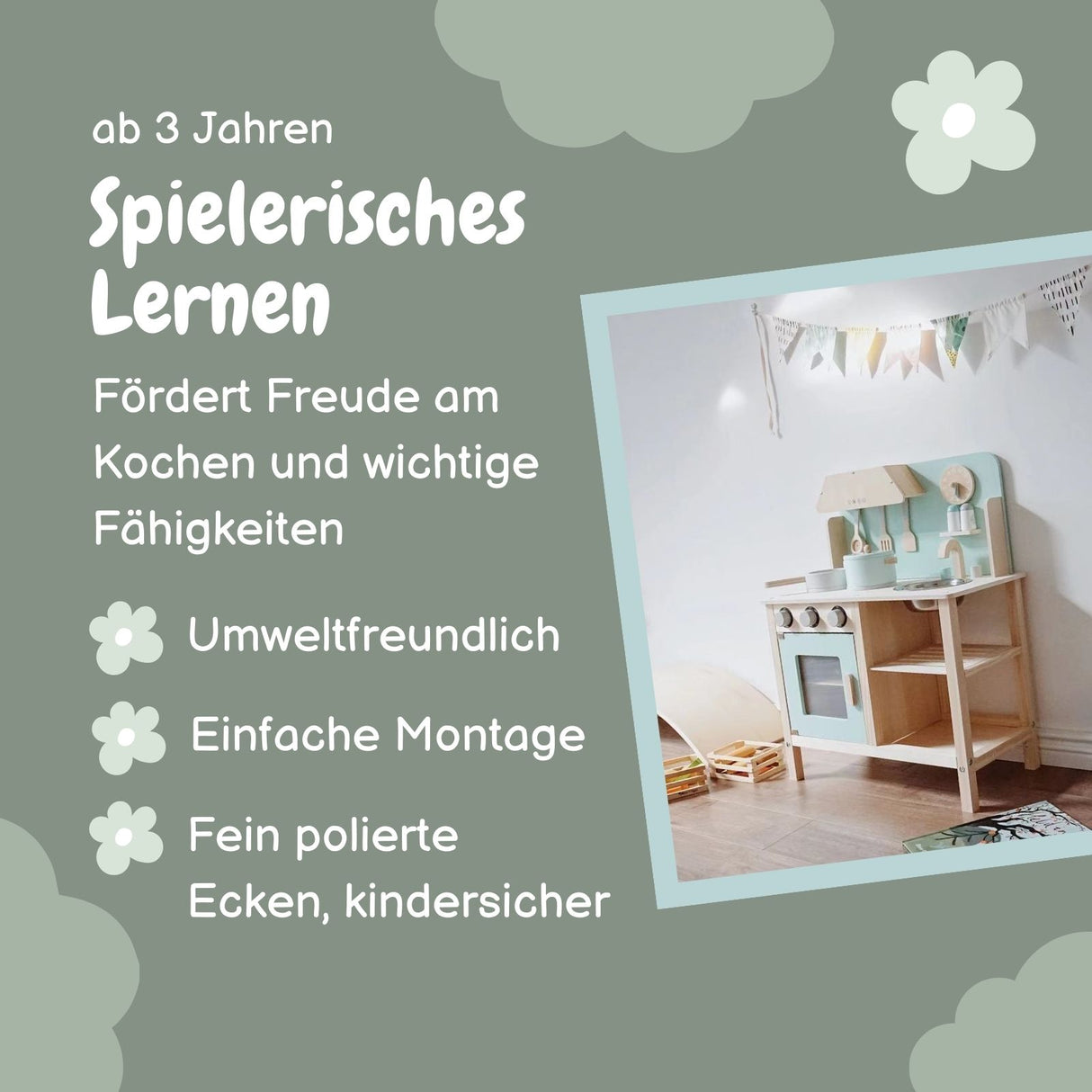Kinderküche aus Holz mit Zubehör Spielzeugküche Holzspielküche Kinderspielzeug