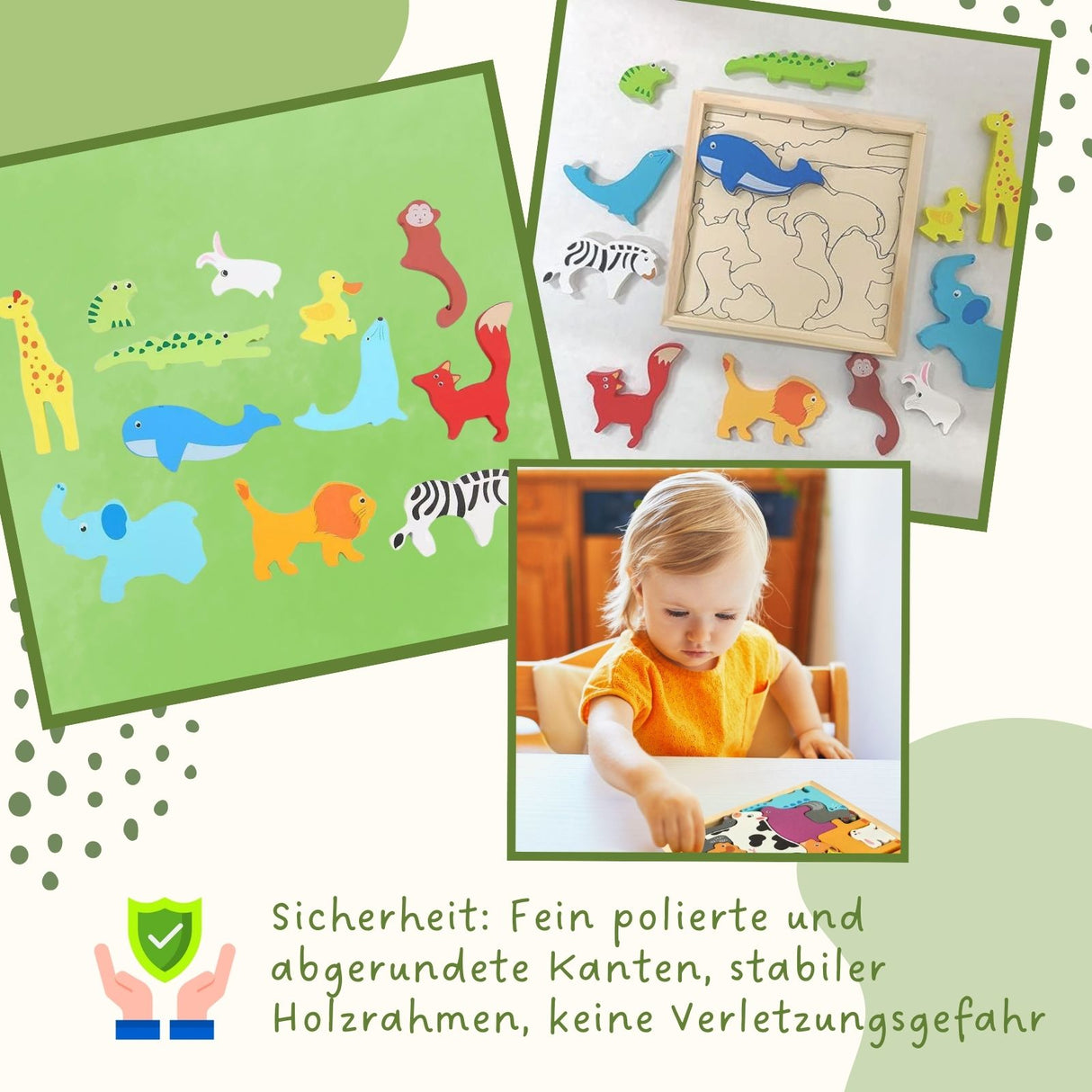 Tierpuzzle für Kleinkinder Holz-Puzzle Bildungsspielzeug