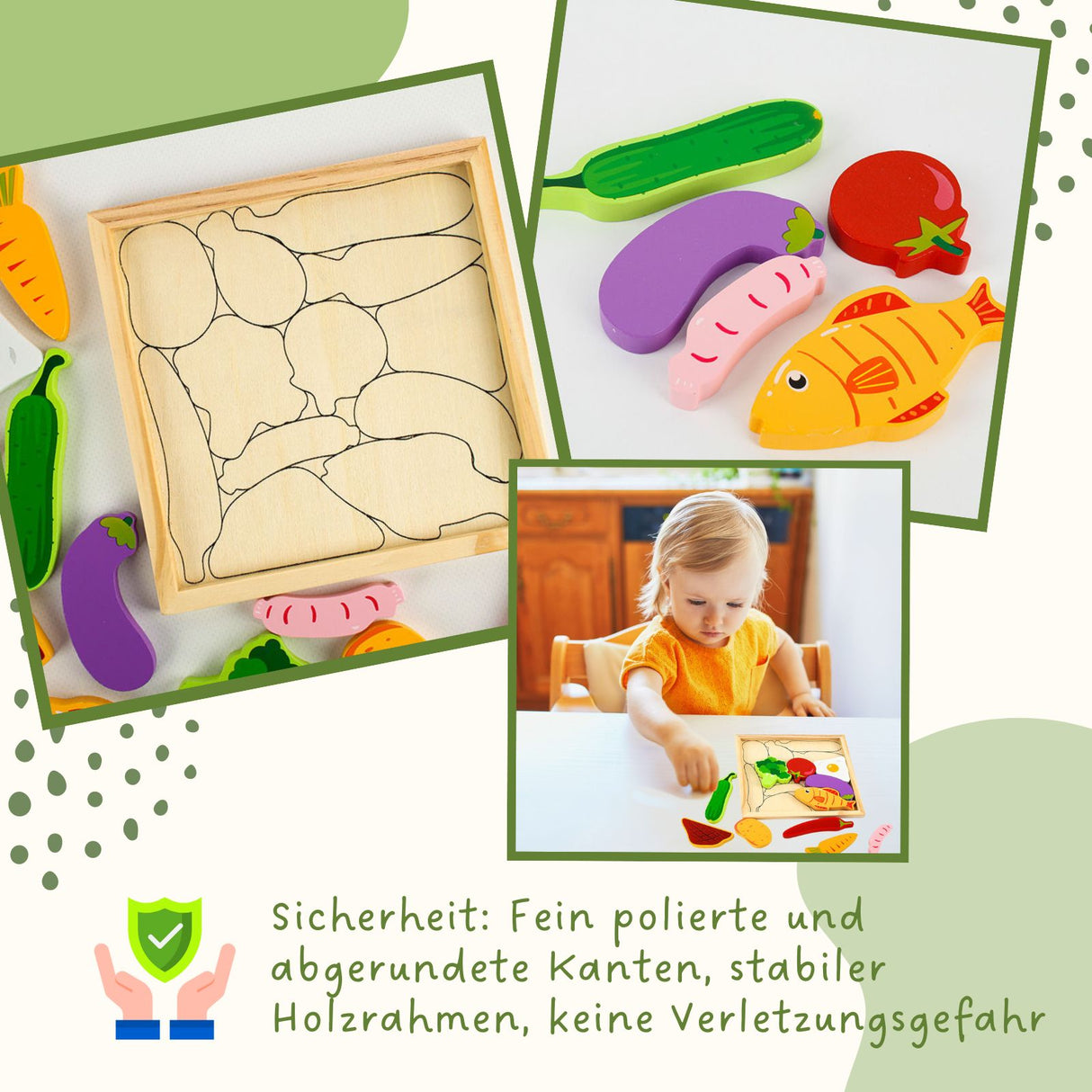 Holz-Puzzle für Kleinkinder Lebensmittelpuzzle Bildungsspielzeug