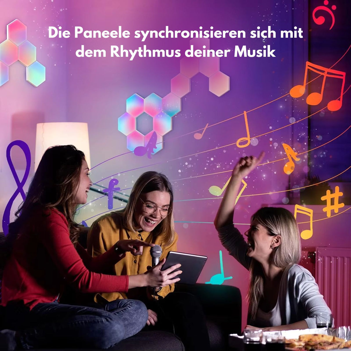 6er Set Smart LED RGBIC Hexagon-Lichtpaneele Leuchtplatten Wandleuchte