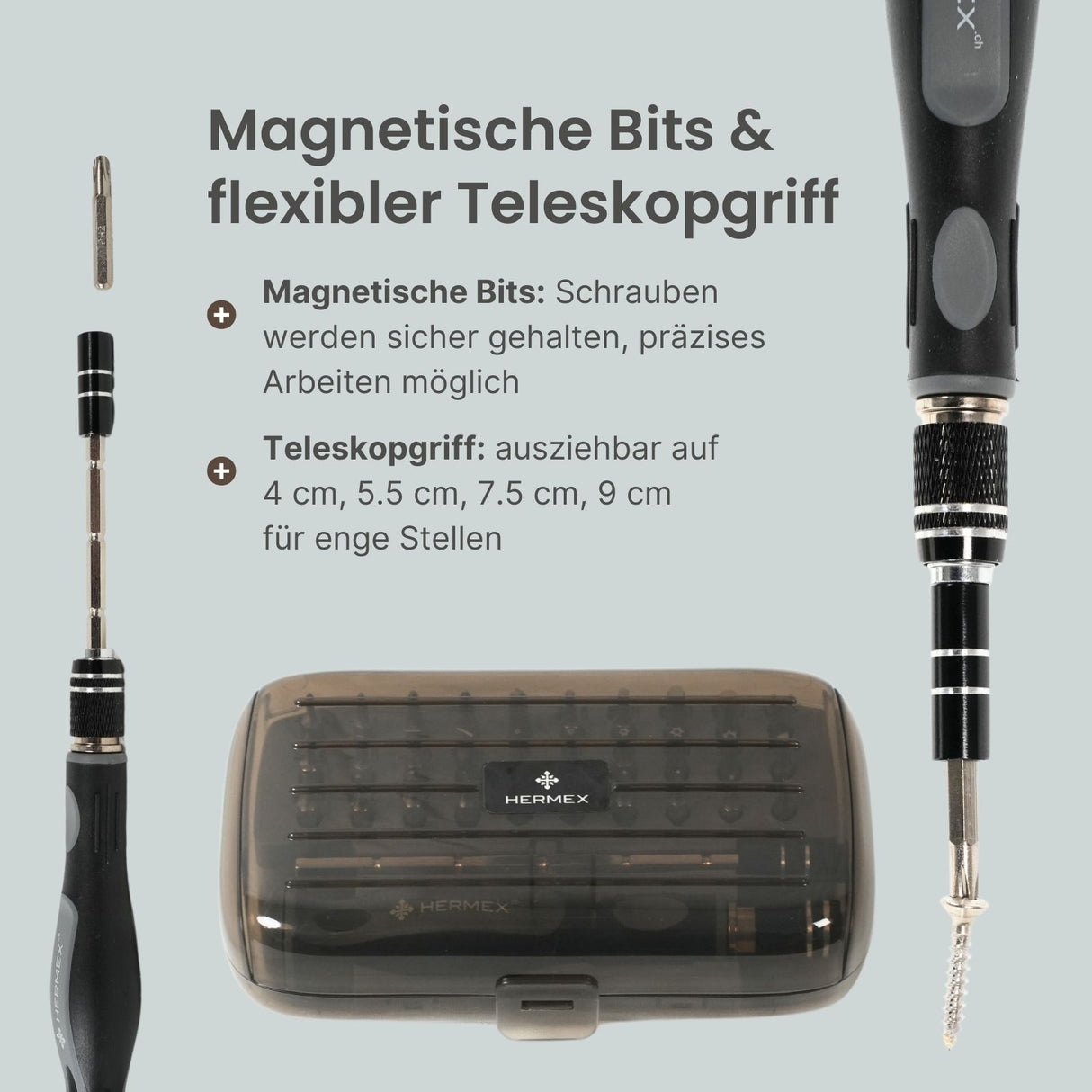 31-tlg. Hermex Set mit Schraubendreher und magnetischen Bits