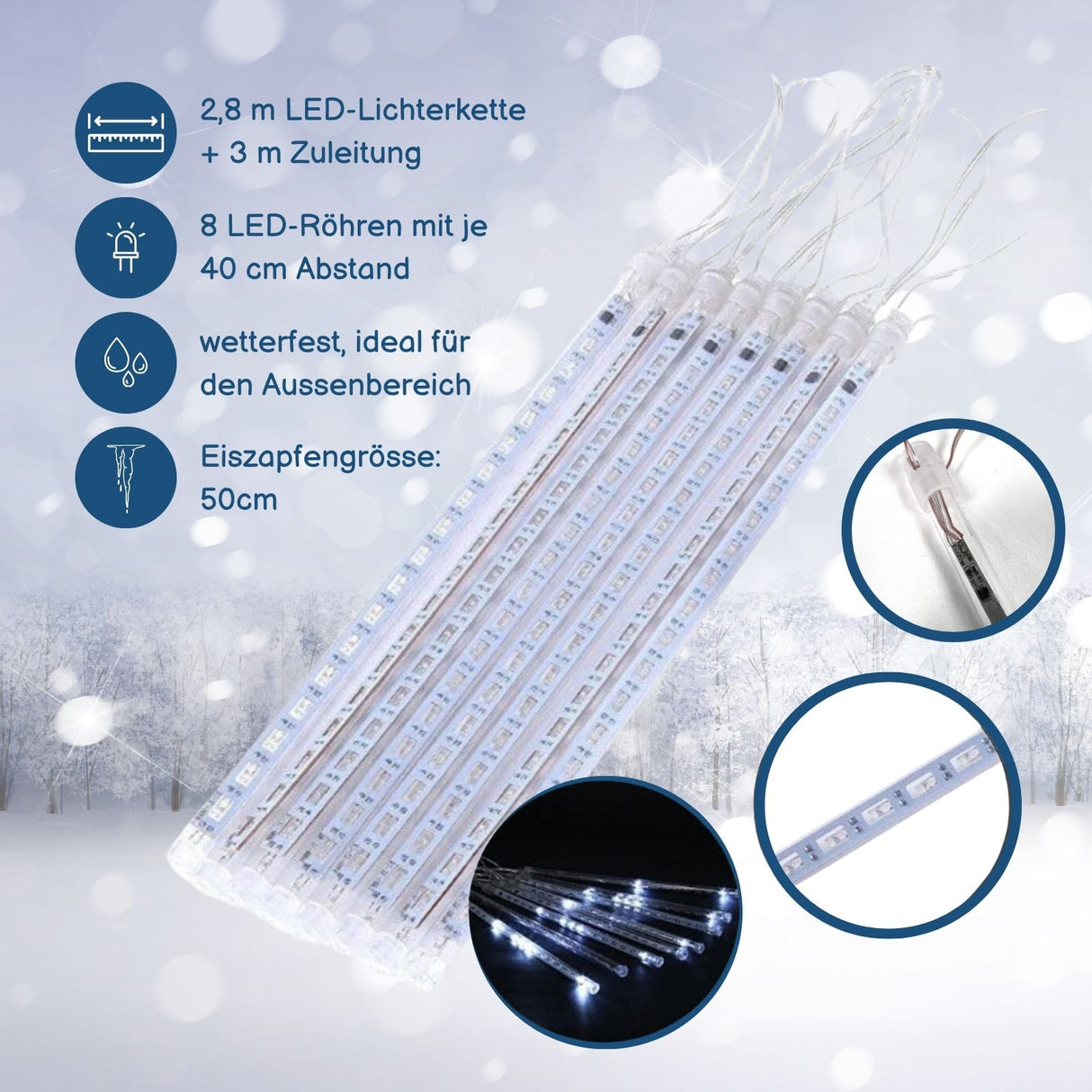 Meteor-Lichter 2.8m LED Weihnachtslichter Wassertropfen Girlande Eiszapfen