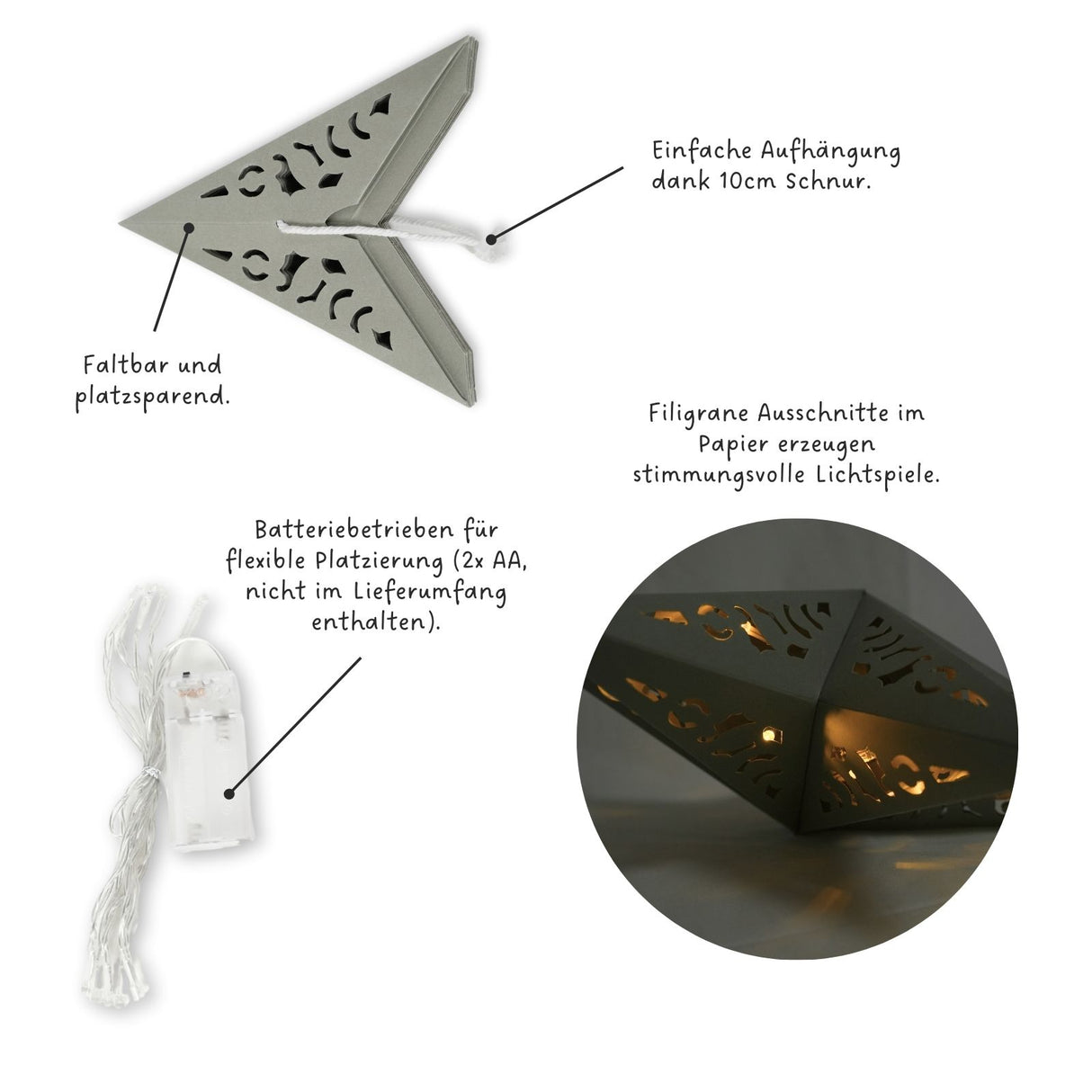 LED Beleuchtung Faltstern Weihnachtsstern Leuchtstern Hanging Star Laterne