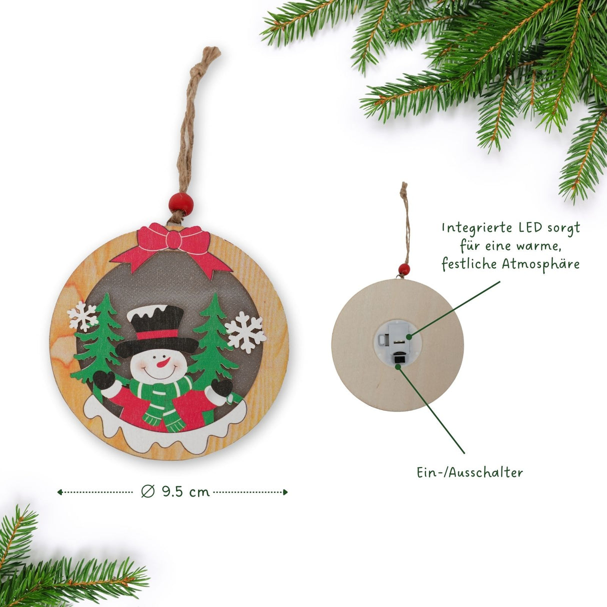 LED-Weihnachtsschmuck Weihnachtsdekoration Weihnachtsbaum-Anhänger Holzdeko