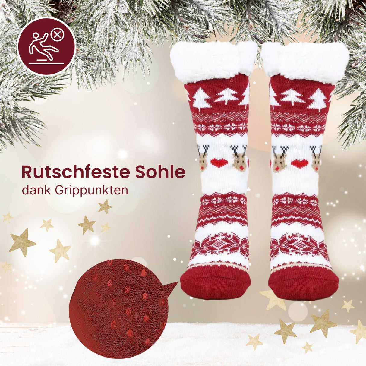 Weihnachtssocken Gr. 42-47 Kuschelsocken Fuzzy-Socken Wintersocken