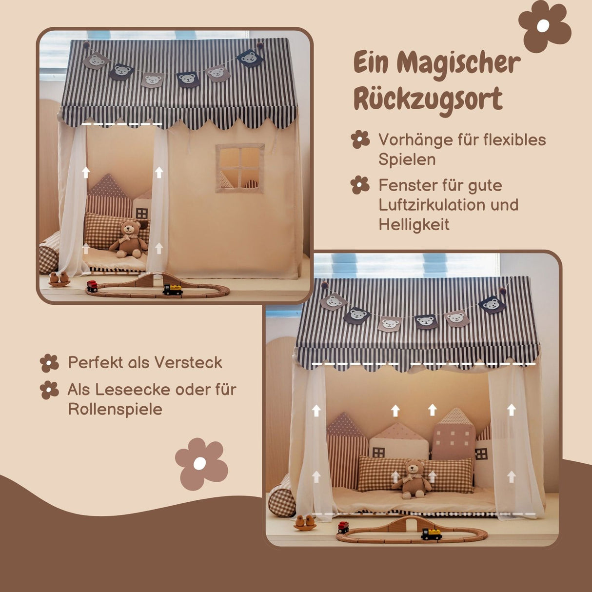 Spielhütte Kinder-Spielhaus Hauszelt Kinderzelt Spielzelt Kuschelhaus