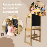 Faltbarer Kinder-Lernturm aus Holz mit Maltafel
