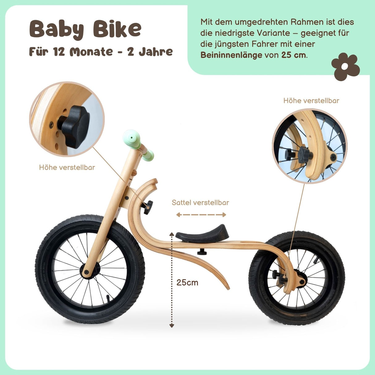 Baby Balance Bike 3 in 1 Lauflernrad Laufrad Kinderfahrrad aus Holz