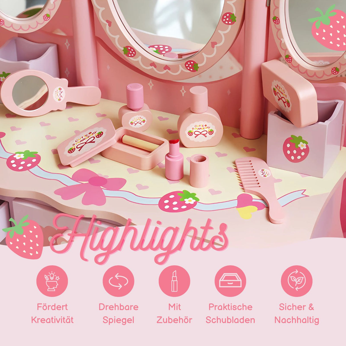 Spiel Schminktisch für Kinder Kosmetik Kommode Schminkspiegel Beauty Tisch