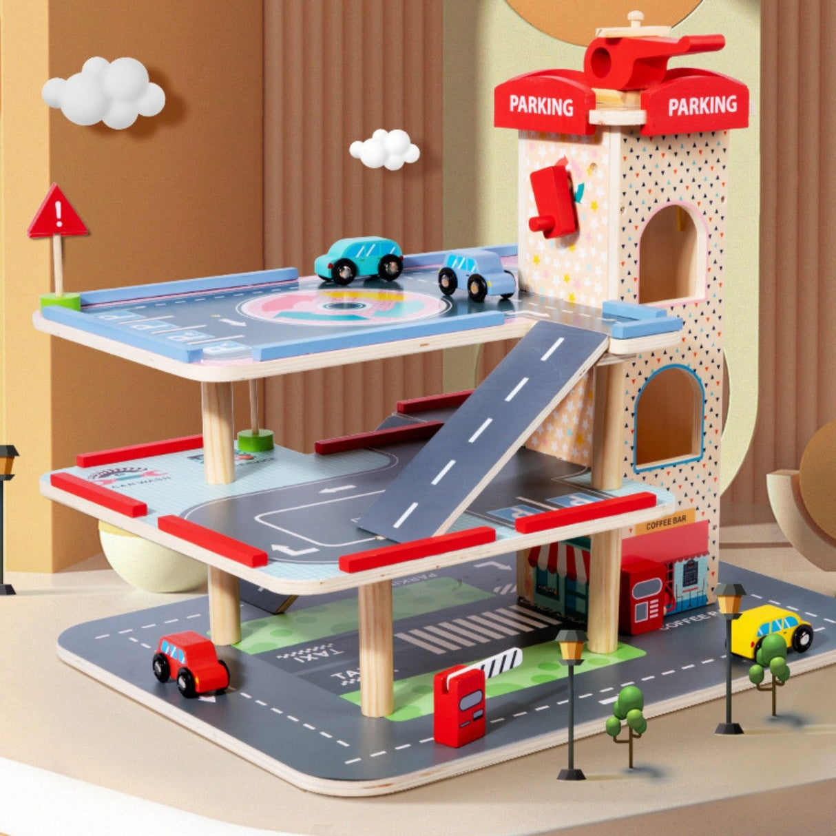 Holz-Parkhaus für Kinder Spielzeug Parkgarage Kinderspielzeug Spielgarage