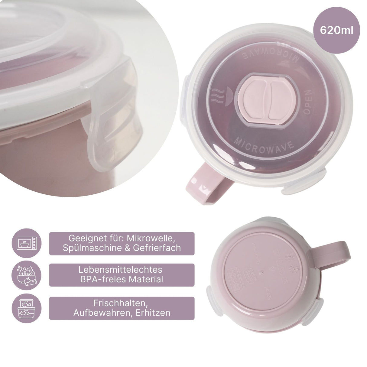 Mikrowellen-Tasse mit Henkel Lunchbecher Suppen-Mug Mikrowellen-Becher