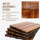 4er-Set Akazienholz-Fliesen Bodenplatten Klickfliesen Holzfliesen